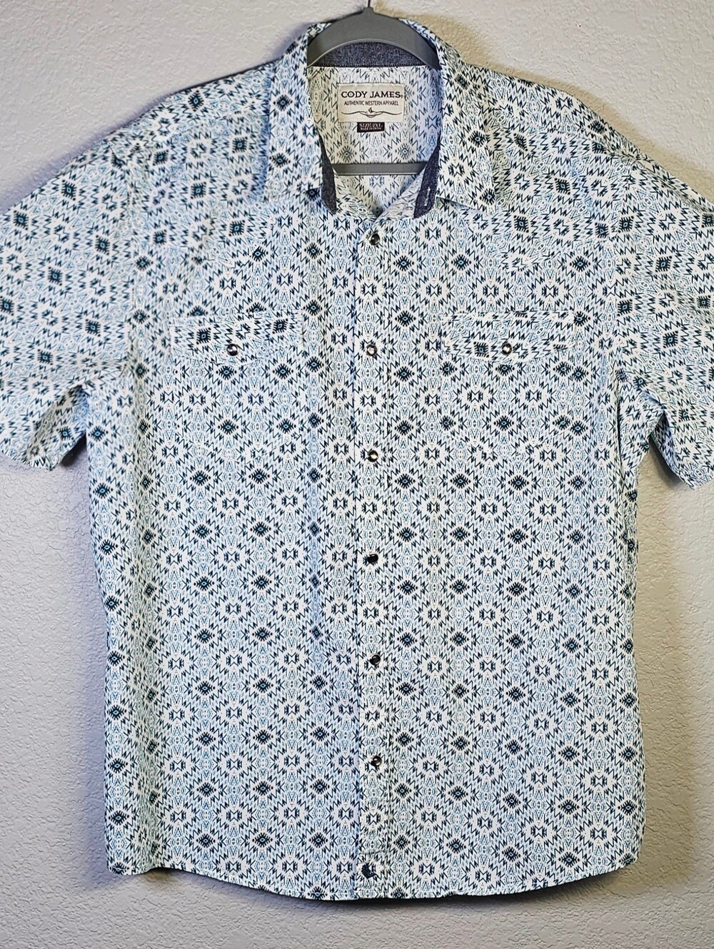 Cody James Men’s 2XL Aztec Pearl Snap Western Shirt Short Sleeve Blue